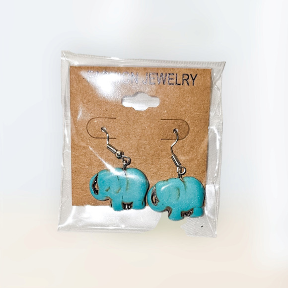 Boutique Jewelry - Boutique New handcarved turquoise semiprecious elephant earrings